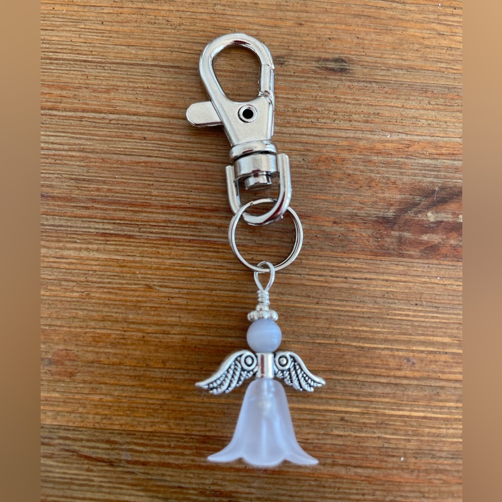 Handmade White Angel Hand Bag Charm Keychain Zipper Pull Snap Hook Clip